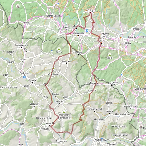 Karten-Miniaturansicht der Radinspiration "Rundfahrt von Chiny nach Izel und zurück" in Prov. Luxembourg (BE), Belgium. Erstellt vom Tarmacs.app-Routenplaner für Radtouren