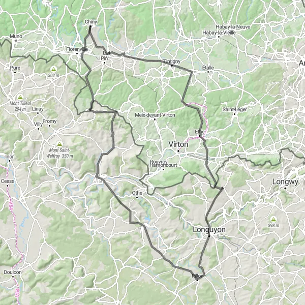 Miniatuurkaart van de fietsinspiratie "Rondrit van Chiny naar Montmédy" in Prov. Luxembourg (BE), Belgium. Gemaakt door de Tarmacs.app fietsrouteplanner