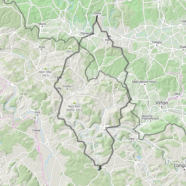 Miniatuurkaart van de fietsinspiratie "Schilderachtige Bocht door de Ardennen" in Prov. Luxembourg (BE), Belgium. Gemaakt door de Tarmacs.app fietsrouteplanner