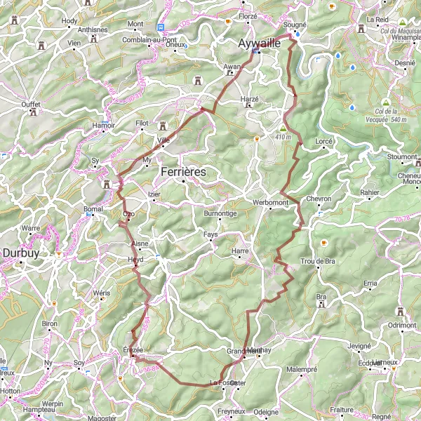Miniature de la carte de l'inspiration cycliste "Aventure gravel à Heyd et Aywaille" dans la Prov. Luxembourg (BE), Belgium. Générée par le planificateur d'itinéraire cycliste Tarmacs.app