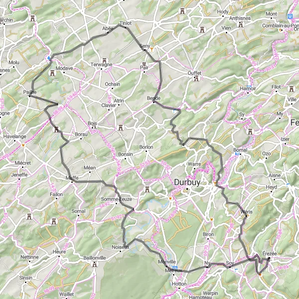 Map miniature of "Érezée and Surroundings" cycling inspiration in Prov. Luxembourg (BE), Belgium. Generated by Tarmacs.app cycling route planner
