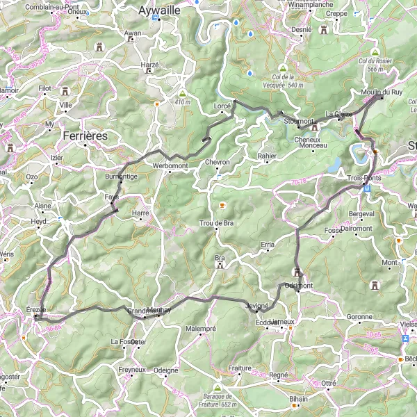Karten-Miniaturansicht der Radinspiration "Von Érezée nach Burnontige und zurück" in Prov. Luxembourg (BE), Belgium. Erstellt vom Tarmacs.app-Routenplaner für Radtouren