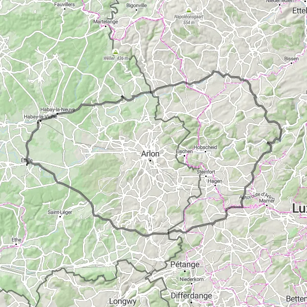 Miniature de la carte de l'inspiration cycliste "Défi de longue distance autour d'Étalle et au-delà" dans la Prov. Luxembourg (BE), Belgium. Générée par le planificateur d'itinéraire cycliste Tarmacs.app