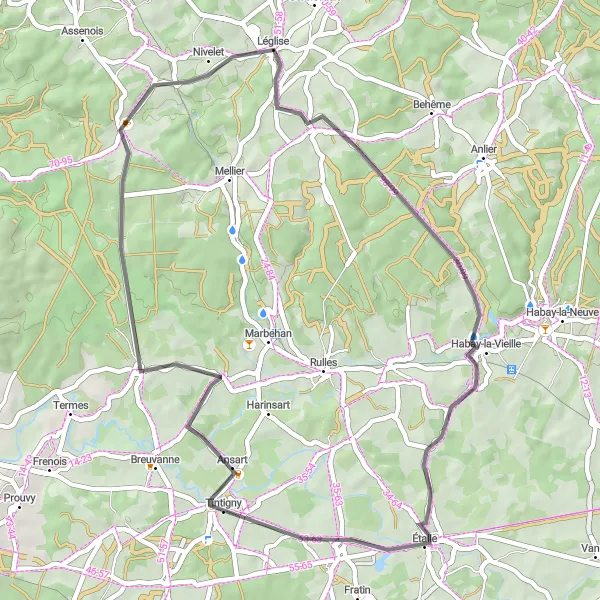 Map miniature of "Countryside Tranquility: Tintigny Loop" cycling inspiration in Prov. Luxembourg (BE), Belgium. Generated by Tarmacs.app cycling route planner