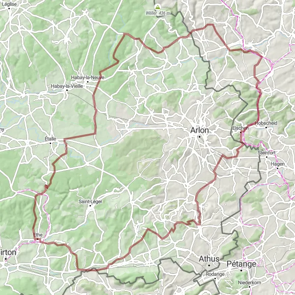 Miniature de la carte de l'inspiration cycliste "Les Chemins de Gravel" dans la Prov. Luxembourg (BE), Belgium. Générée par le planificateur d'itinéraire cycliste Tarmacs.app