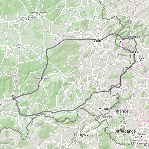 Miniatuurkaart van de fietsinspiratie "Rondrit van Éthe naar Saint-Léger en terug" in Prov. Luxembourg (BE), Belgium. Gemaakt door de Tarmacs.app fietsrouteplanner