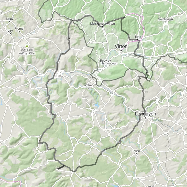 Map miniature of "The Verdun Loop" cycling inspiration in Prov. Luxembourg (BE), Belgium. Generated by Tarmacs.app cycling route planner