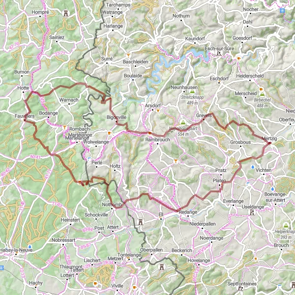Karten-Miniaturansicht der Radinspiration "Gravel-Rundtour durch die Natur" in Prov. Luxembourg (BE), Belgium. Erstellt vom Tarmacs.app-Routenplaner für Radtouren