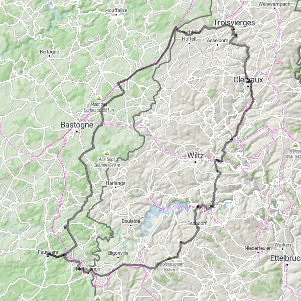 Karten-Miniaturansicht der Radinspiration "Road-Tour durch die Ardennen" in Prov. Luxembourg (BE), Belgium. Erstellt vom Tarmacs.app-Routenplaner für Radtouren