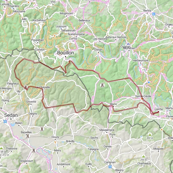 Miniatuurkaart van de fietsinspiratie "Gravelroute door de Ardennen" in Prov. Luxembourg (BE), Belgium. Gemaakt door de Tarmacs.app fietsrouteplanner