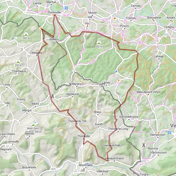 Miniature de la carte de l'inspiration cycliste "Les Collines Verdoyantes Gravel Tour" dans la Prov. Luxembourg (BE), Belgium. Générée par le planificateur d'itinéraire cycliste Tarmacs.app