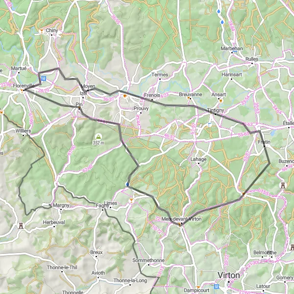 Miniatuurkaart van de fietsinspiratie "Wegfietsen in de Ardennen" in Prov. Luxembourg (BE), Belgium. Gemaakt door de Tarmacs.app fietsrouteplanner