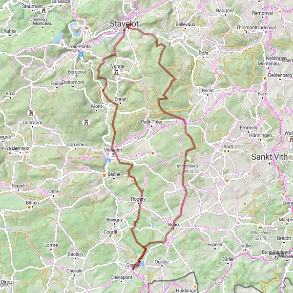 Map miniature of "Gravel Adventure through Gouvy" cycling inspiration in Prov. Luxembourg (BE), Belgium. Generated by Tarmacs.app cycling route planner