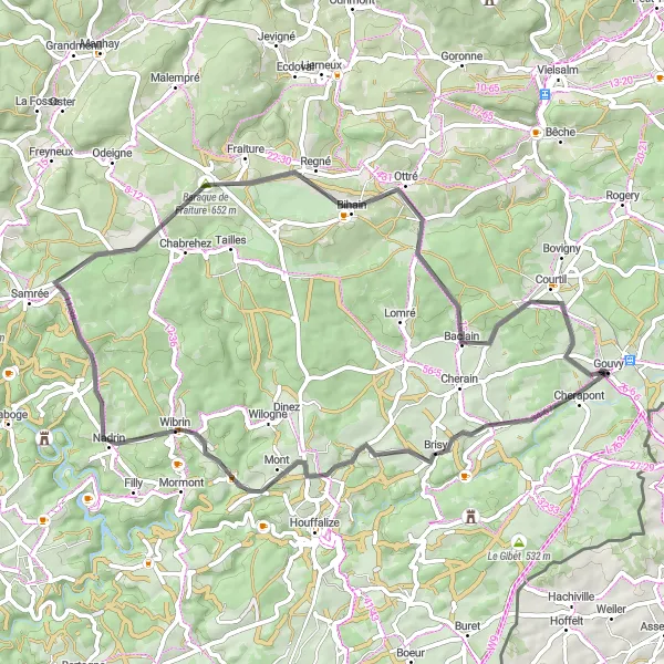 Miniature de la carte de l'inspiration cycliste "Bihain et Baraque de Fraiture" dans la Prov. Luxembourg (BE), Belgium. Générée par le planificateur d'itinéraire cycliste Tarmacs.app