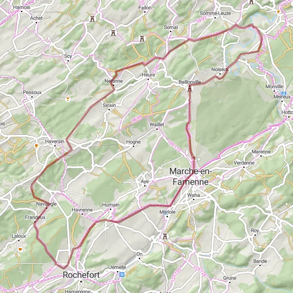 Miniatuurkaart van de fietsinspiratie "Gravelroute naar Baillonville en Nettinne" in Prov. Luxembourg (BE), Belgium. Gemaakt door de Tarmacs.app fietsrouteplanner