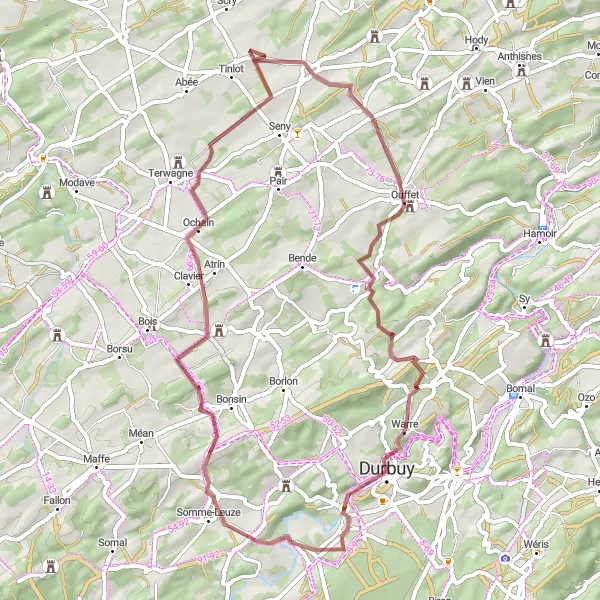 Map miniature of "Grandhan - Grandhan Gravel Route" cycling inspiration in Prov. Luxembourg (BE), Belgium. Generated by Tarmacs.app cycling route planner