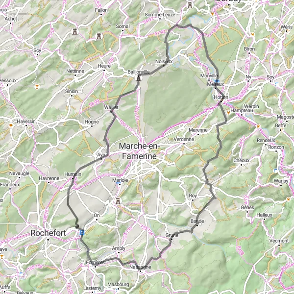 Karten-Miniaturansicht der Radinspiration "Die landschaftlich reizvolle Straßenroute von Grandhan" in Prov. Luxembourg (BE), Belgium. Erstellt vom Tarmacs.app-Routenplaner für Radtouren