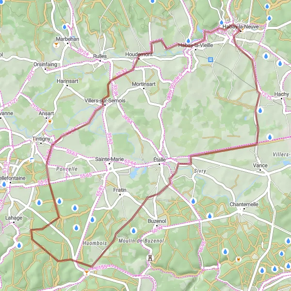 Map miniature of "Sivry Loop" cycling inspiration in Prov. Luxembourg (BE), Belgium. Generated by Tarmacs.app cycling route planner