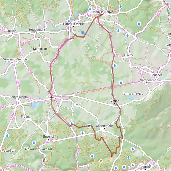 Karten-Miniaturansicht der Radinspiration "Gravelroute von Habay-la-Neuve nach Étalle" in Prov. Luxembourg (BE), Belgium. Erstellt vom Tarmacs.app-Routenplaner für Radtouren
