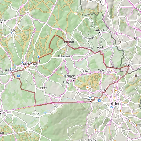 Miniatuurkaart van de fietsinspiratie "Verkenningstocht Habay-la-Neuve - Habay-la-Vieille" in Prov. Luxembourg (BE), Belgium. Gemaakt door de Tarmacs.app fietsrouteplanner