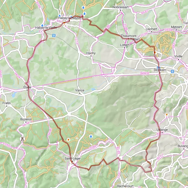 Karten-Miniaturansicht der Radinspiration "Entdecken Sie die Natur rund um Habay-la-Vieille" in Prov. Luxembourg (BE), Belgium. Erstellt vom Tarmacs.app-Routenplaner für Radtouren