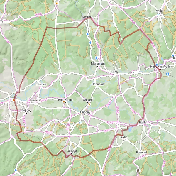 Miniatuurkaart van de fietsinspiratie "Gravelroute door de Luxemburgse bossen" in Prov. Luxembourg (BE), Belgium. Gemaakt door de Tarmacs.app fietsrouteplanner