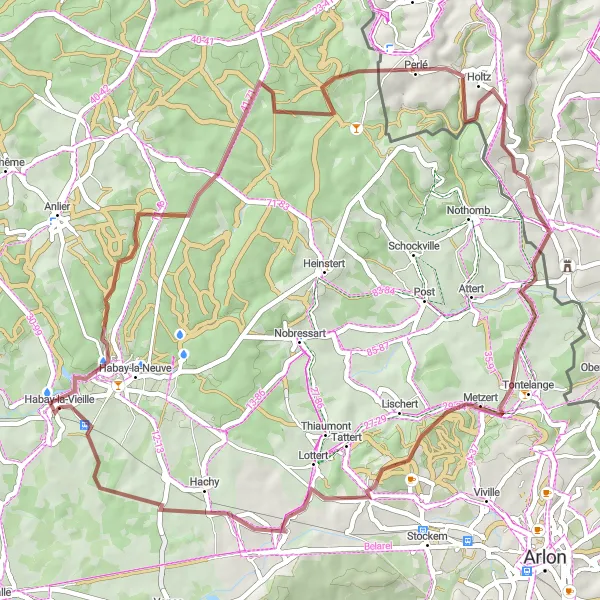 Map miniature of "The Neuperlé Adventure" cycling inspiration in Prov. Luxembourg (BE), Belgium. Generated by Tarmacs.app cycling route planner