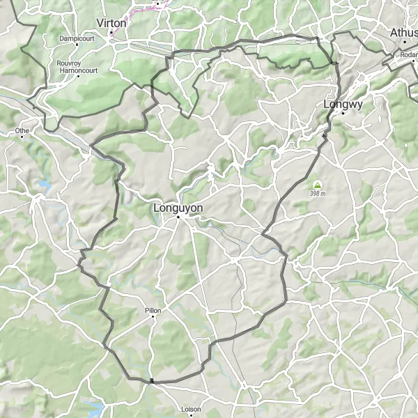 Map miniature of "The Road Adventure" cycling inspiration in Prov. Luxembourg (BE), Belgium. Generated by Tarmacs.app cycling route planner