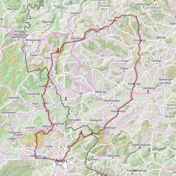 Map miniature of "The Gravel Adventure" cycling inspiration in Prov. Luxembourg (BE), Belgium. Generated by Tarmacs.app cycling route planner