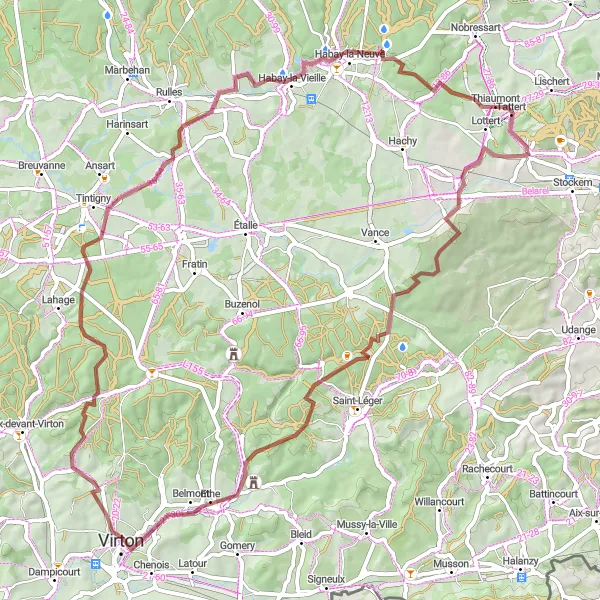 Miniature de la carte de l'inspiration cycliste "Parcours des Vignobles" dans la Prov. Luxembourg (BE), Belgium. Générée par le planificateur d'itinéraire cycliste Tarmacs.app