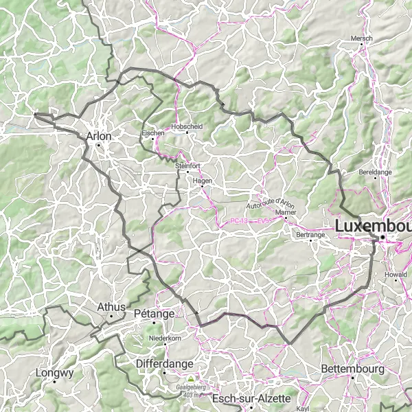 Map miniature of "The Luxembourg Road Odyssey" cycling inspiration in Prov. Luxembourg (BE), Belgium. Generated by Tarmacs.app cycling route planner