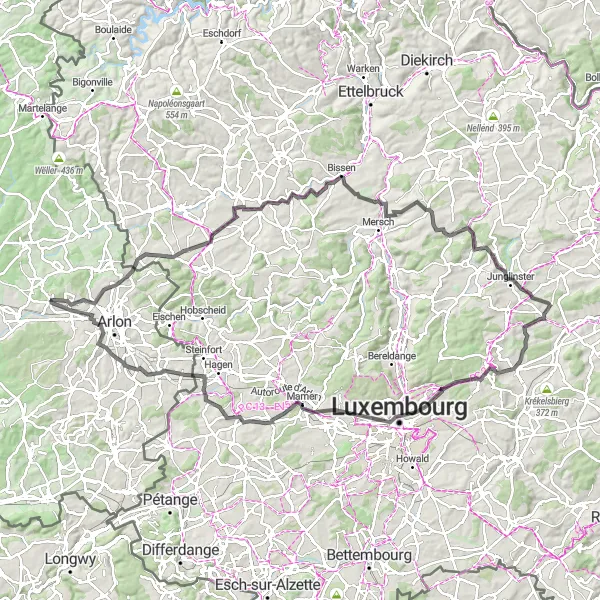 Map miniature of "The Road Explorer" cycling inspiration in Prov. Luxembourg (BE), Belgium. Generated by Tarmacs.app cycling route planner