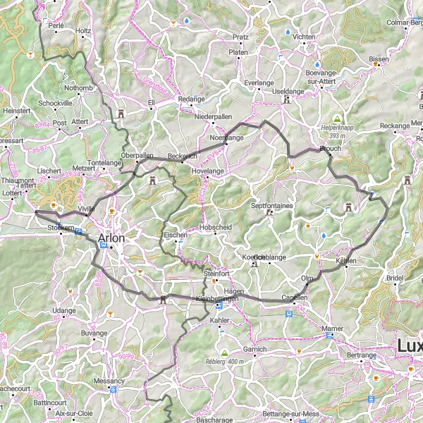 Map miniature of "The Luxembourg Grand Loop" cycling inspiration in Prov. Luxembourg (BE), Belgium. Generated by Tarmacs.app cycling route planner