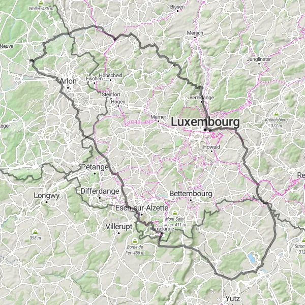 Karten-Miniaturansicht der Radinspiration "Rundfahrt durch Luxemburg" in Prov. Luxembourg (BE), Belgium. Erstellt vom Tarmacs.app-Routenplaner für Radtouren