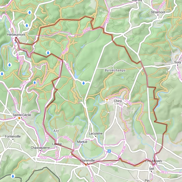 Miniature de la carte de l'inspiration cycliste "Circuit de Gravel des Mégalithes" dans la Prov. Luxembourg (BE), Belgium. Générée par le planificateur d'itinéraire cycliste Tarmacs.app