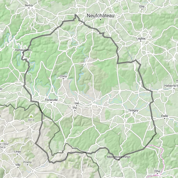 Miniatuurkaart van de fietsinspiratie "Heuvelachtige uitdagingen rond Herbeumont" in Prov. Luxembourg (BE), Belgium. Gemaakt door de Tarmacs.app fietsrouteplanner