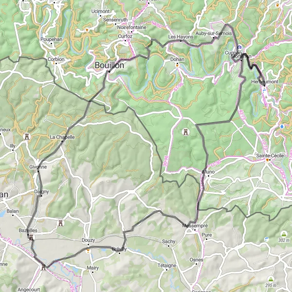 Map miniature of "Scenic Road Cycling Route" cycling inspiration in Prov. Luxembourg (BE), Belgium. Generated by Tarmacs.app cycling route planner