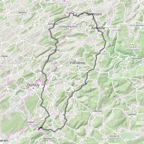 Map miniature of "The Barvaux Loop" cycling inspiration in Prov. Luxembourg (BE), Belgium. Generated by Tarmacs.app cycling route planner