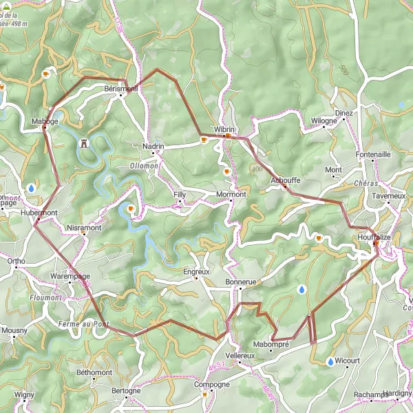 Miniatuurkaart van de fietsinspiratie "Avontuurlijke gravelroute naar Achouffe met pitstops onderweg" in Prov. Luxembourg (BE), Belgium. Gemaakt door de Tarmacs.app fietsrouteplanner