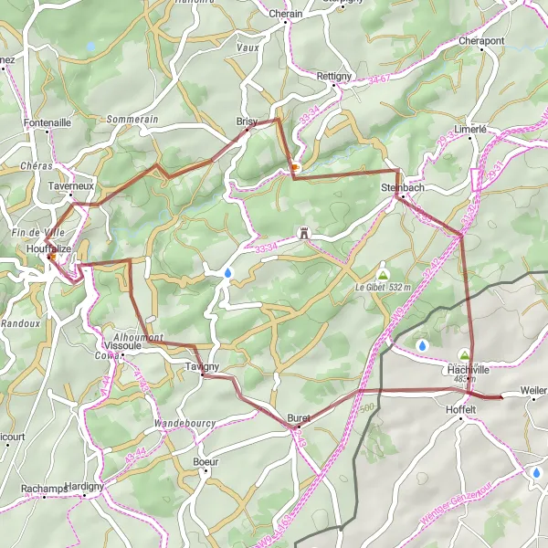 Miniature de la carte de l'inspiration cycliste "Les Collines de Houffalize" dans la Prov. Luxembourg (BE), Belgium. Générée par le planificateur d'itinéraire cycliste Tarmacs.app