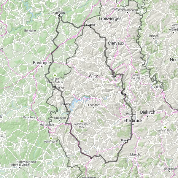 Map miniature of "Wincrange Epic" cycling inspiration in Prov. Luxembourg (BE), Belgium. Generated by Tarmacs.app cycling route planner