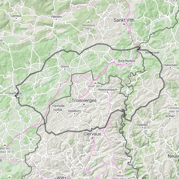 Miniatuurkaart van de fietsinspiratie "Pittoreske wegtocht door de Ardennen" in Prov. Luxembourg (BE), Belgium. Gemaakt door de Tarmacs.app fietsrouteplanner