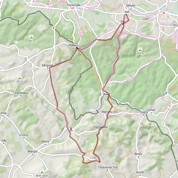 Map miniature of "Hidden Gems of Luxembourg" cycling inspiration in Prov. Luxembourg (BE), Belgium. Generated by Tarmacs.app cycling route planner