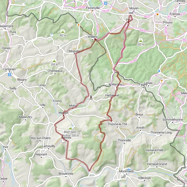 Miniatuurkaart van de fietsinspiratie "Gravelavontuur door de Gaume" in Prov. Luxembourg (BE), Belgium. Gemaakt door de Tarmacs.app fietsrouteplanner