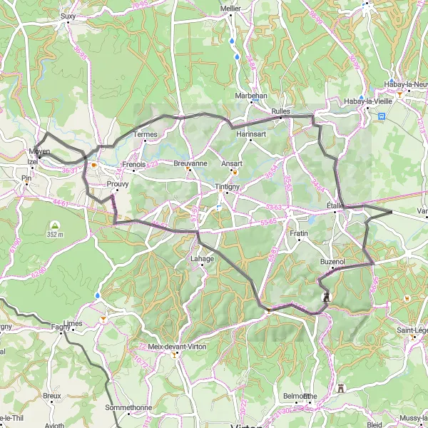 Miniatuurkaart van de fietsinspiratie "Fietsroute vanuit Izel naar Rulles en Jamoigne" in Prov. Luxembourg (BE), Belgium. Gemaakt door de Tarmacs.app fietsrouteplanner