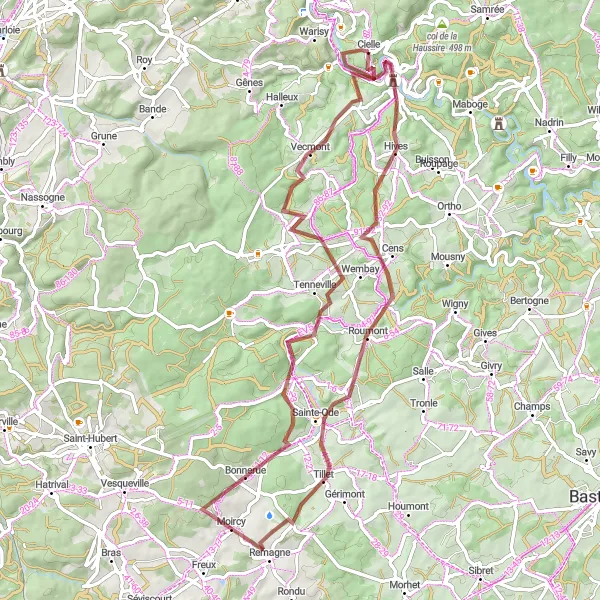 Miniatuurkaart van de fietsinspiratie "Avontuurlijke graveltocht door de Ardennen" in Prov. Luxembourg (BE), Belgium. Gemaakt door de Tarmacs.app fietsrouteplanner