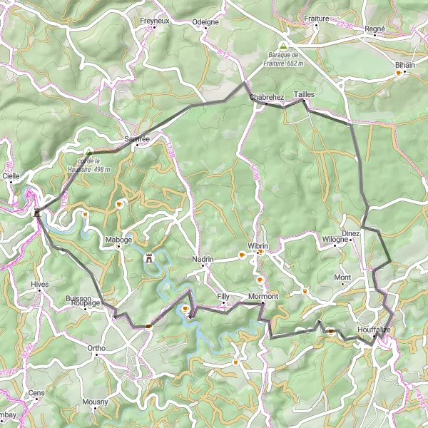 Miniatuurkaart van de fietsinspiratie "Kasteelroute door de Ardennen" in Prov. Luxembourg (BE), Belgium. Gemaakt door de Tarmacs.app fietsrouteplanner