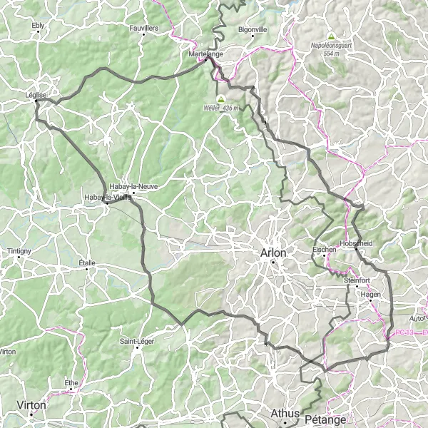 Miniatuurkaart van de fietsinspiratie "Léglise naar Thibessart" in Prov. Luxembourg (BE), Belgium. Gemaakt door de Tarmacs.app fietsrouteplanner