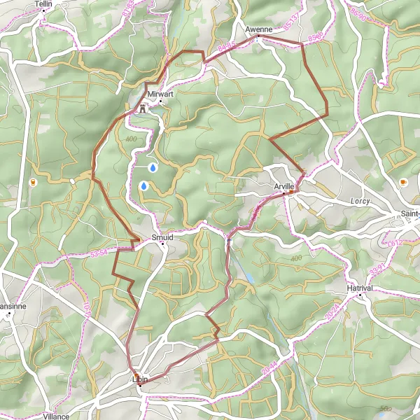 Miniature de la carte de l'inspiration cycliste "Boucle Gravel autour de Libin" dans la Prov. Luxembourg (BE), Belgium. Générée par le planificateur d'itinéraire cycliste Tarmacs.app