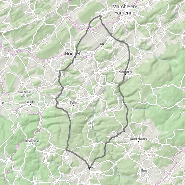 Karten-Miniaturansicht der Radinspiration "Die 71 km lange Straßenradtour von Libin nach Poix-Saint-Hubert" in Prov. Luxembourg (BE), Belgium. Erstellt vom Tarmacs.app-Routenplaner für Radtouren
